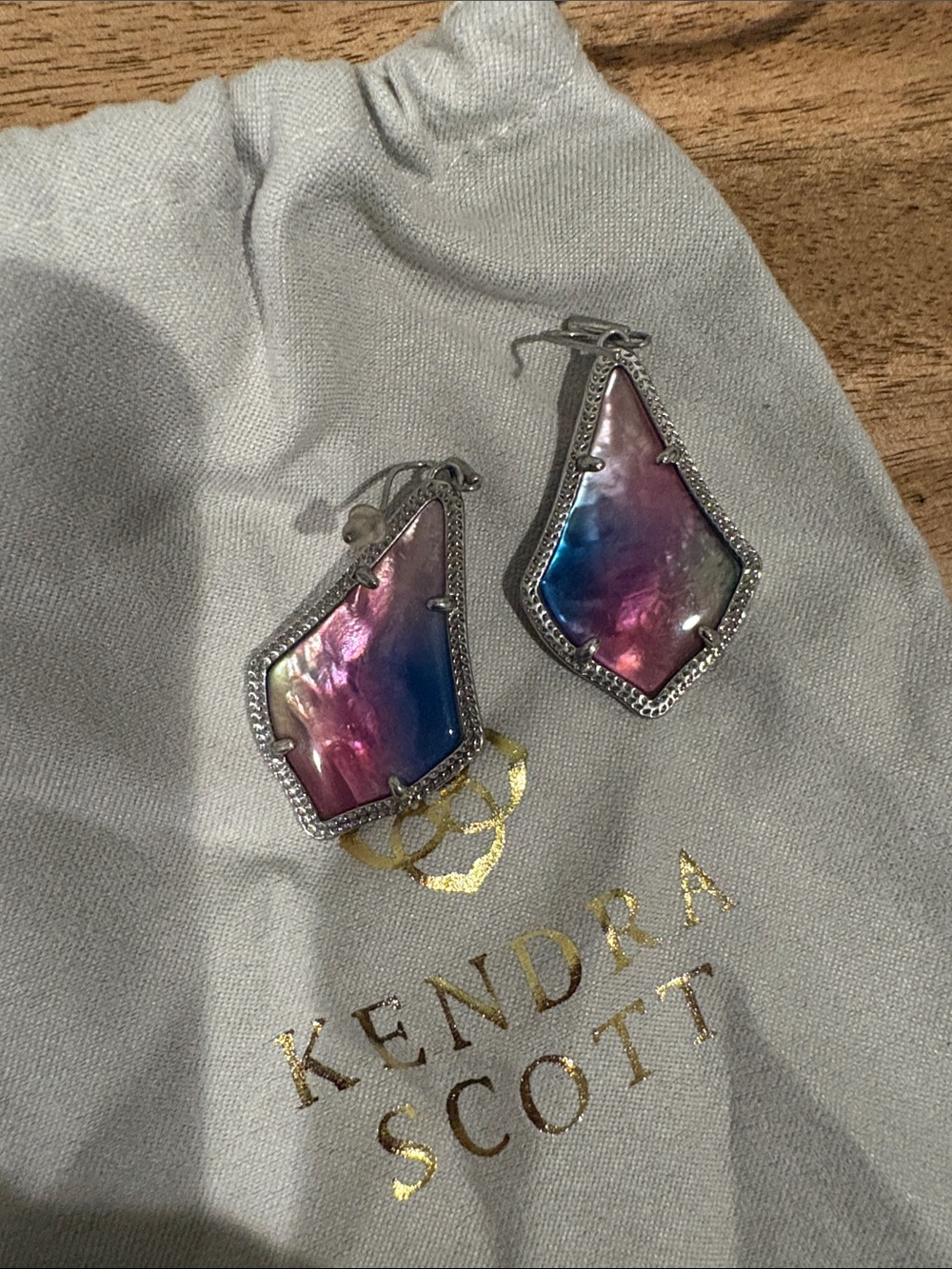 Kendra Scott Iridescent Pink and Blue Shield Drop Earrings